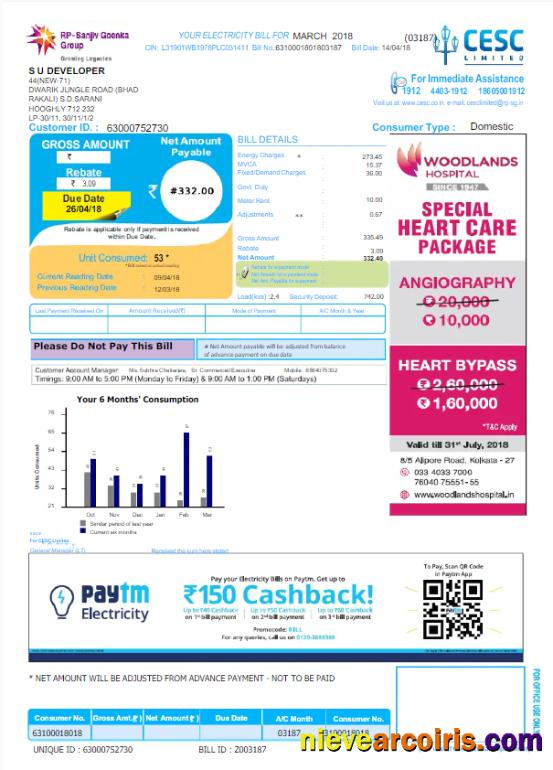 INDIA CESC LIMITED utility bill